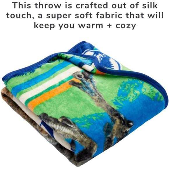 Jurassic World Dominion Rexy T-Rex Kids Bedding Super Soft Silk Touch Throw - Picture 3 of 7